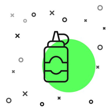 Siyah çizgili sos şişesi ikonu beyaz arka planda izole edilmiş. Ketçap, hardal ve fast food için soslu mayonez şişeleri. Vektör