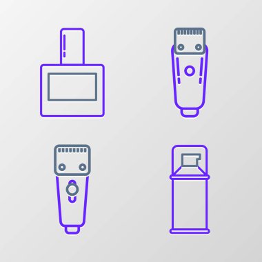 Set line Shaving gel foam, Electrical hair clipper or shaver,  and Aftershave icon. Vector