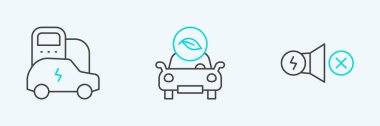 Set line Electric motor, car and Eco icon. Vector