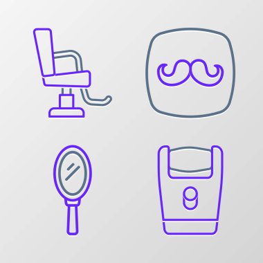 Set line Electric razor blade, Hand mirror, Barbershop and chair icon. Vector