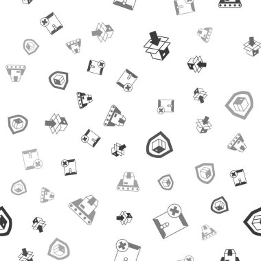 Set Carton cardboard box, Delete envelope, Delivery security with shield and Conveyor belt on seamless pattern. Vector