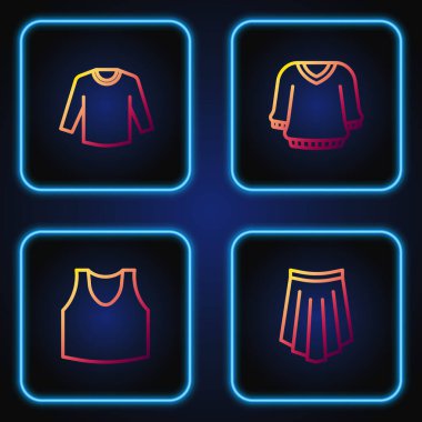 Set line Skirt, Undershirt, Sweater and . Gradient color icons. Vector