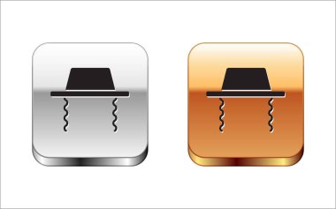 Black Orthodox jewish hat with sidelocks icon isolated on white background. Jewish men in the traditional clothing. Judaism symbols. Silver-gold square button. Vector.
