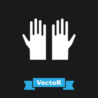 Siyah arka planda beyaz plastik eldiven ikonu var. Koruyucu lastik eldivenler. Vektör.