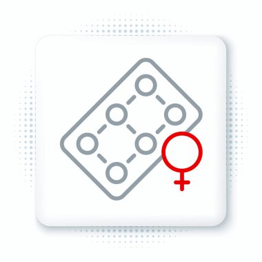 Beyaz arka planda izole edilmiş doğum kontrol hapı ikonu hattı. Doğum kontrol hapı. Renkli taslak konsepti. Vektör