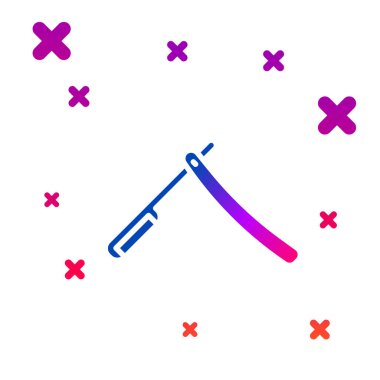 Beyaz arka planda yalıtılmış renkli düz jilet simgesi. Berber dükkanı sembolü. Gradyan rasgele dinamik şekiller. Vektör İllüstrasyonu.