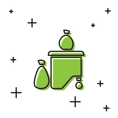 Black Dumpsters being full with garbage icon isolated on white background. Garbage is pile lots dump. Garbage waste lots junk dump.  Vector.