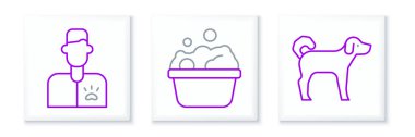 Set line Dog, Veterinarian doctor and Pets bath icon. Vector