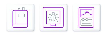 Set line Card game Book and Insects in frame icon. Vector.