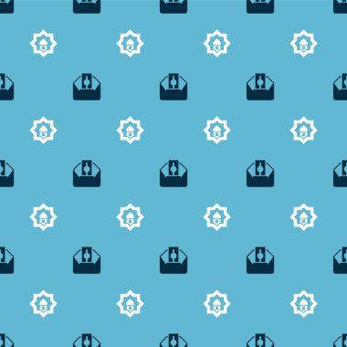 Set Donate or pay your zakat and Muslim Mosque on seamless pattern. Vector