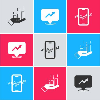 Set Financial growth and Mobile stock trading icon. Vector.