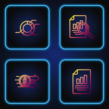 Set line Document with graph chart Financial growth dollar Pie infographic and . Gradient color icons. Vector.
