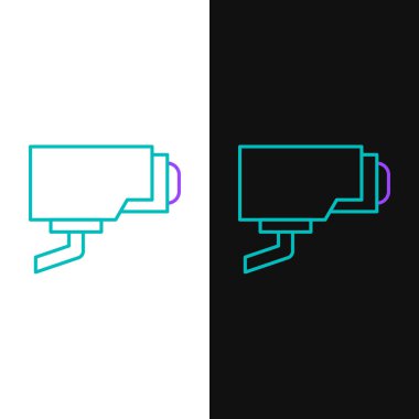 Güvenlik kamerası simgesi beyaz ve siyah arkaplanda izole edildi. Renkli taslak konsepti. Vektör