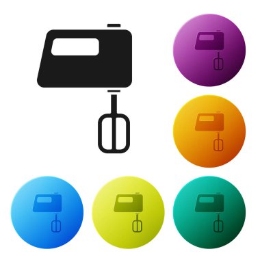 Siyah Elektrik karıştırıcı simgesi beyaz arkaplanda izole edildi. Mutfak blenderi. Simgeleri renk daire düğmelerine ayarla. Vektör.