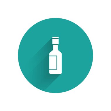 Uzun gölgeli beyaz Yahudi şarap şişesi ikonu. Yeşil daire düğmesi. Vektör.