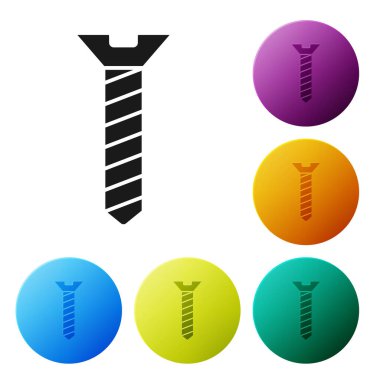 Siyah Metalik vida simgesi beyaz arkaplanda izole edilmiş. Simgeleri renk daire düğmelerine ayarla. Vektör.