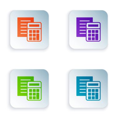 Renk Hesaplayıcı simgesi beyaz arkaplanda izole edildi. Muhasebe sembolü. İş hesaplamaları matematik eğitimi ve finans. Kare düğmelere renkli simgeleri yerleştir. Vektör