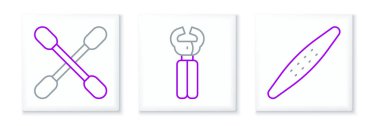 Set line Nail file pet, Cotton swab for ears and Pet nail clippers icon. Vector