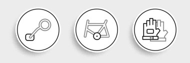 Set line Gloves, Bicycle rear view mirror and frame icon. Vector