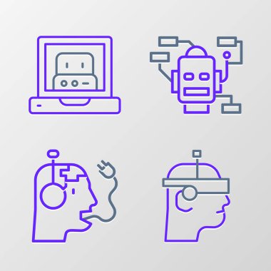 Set line Smart glasses, Robot charging battery,  and Creating robot icon. Vector