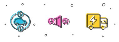 Set Electric car, motor and truck icon. Vector