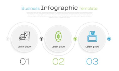 Set line Burger, American Football ball and Vote box. Business infographic template. Vector