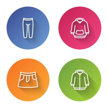 Set line Leggings, Hoodie, Skirt and . Color circle button. Vector