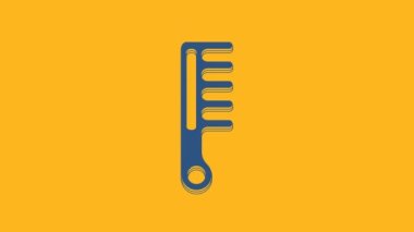 Blue Hairbrush icon isolated on orange background. Comb hair sign. Barber symbol. 4K Video motion graphic animation .