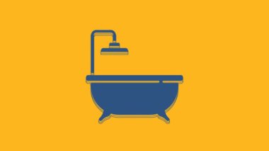 Blue Bathtub icon isolated on orange background. 4K Video motion graphic animation .