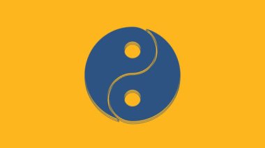 Blue Yin Yang symbol of harmony and balance icon isolated on orange background. 4K Video motion graphic animation .
