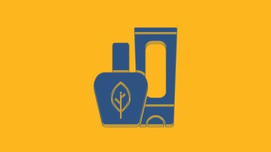 Blue Ointment cream tube medicine icon isolated on orange background. Tube, container, toothpaste, cream sign. 4K Video motion graphic animation .