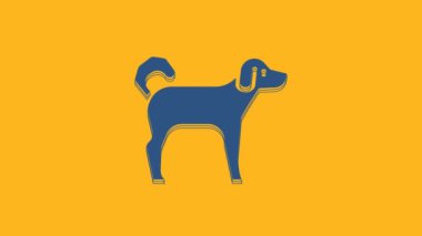 Blue Dog icon isolated on orange background. 4K Video motion graphic animation .