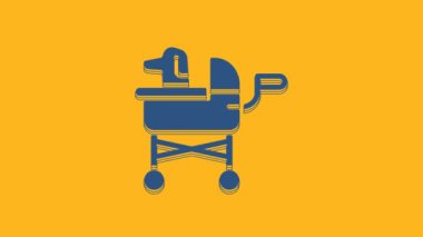 Blue Pet stroller icon isolated on orange background. 4K Video motion graphic animation .