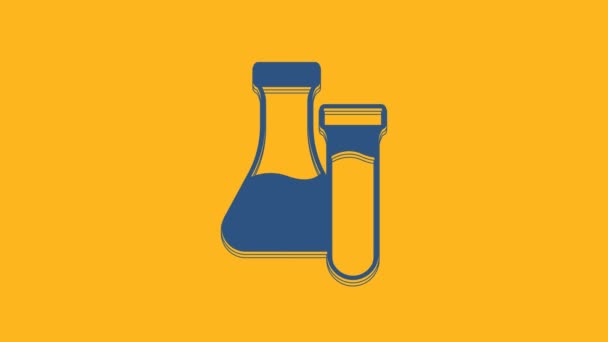 Blue Test Tube Flask Chemical Laboratory Test Icon Isolated Orange — Stock video