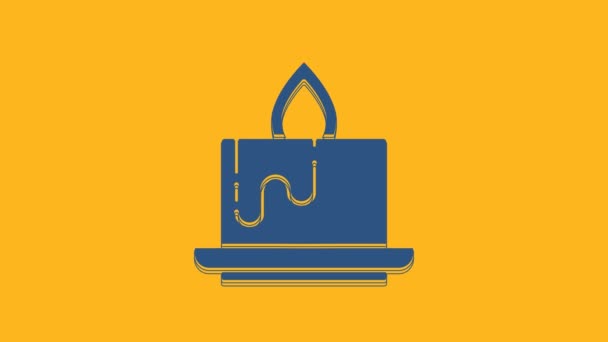 Blue Aroma Candle Icon Isolated Orange Background Video Motion Graphic — Vídeo de stock