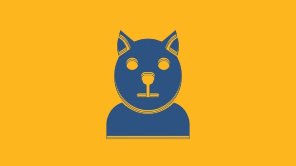 オレンジ色の背景に隔離された青い猫のアイコン 動物のシンボル 4Kビデオモーショングラフィックアニメーション — ストック動画