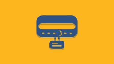 Blue Collar with name tag icon isolated on orange background. Simple supplies for domestic animal. Cat and dog care. Pet chains. 4K Video motion graphic animation .