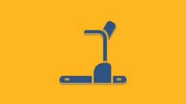 Blue Treadmill machine icon isolated on orange background. 4K Video motion graphic animation .