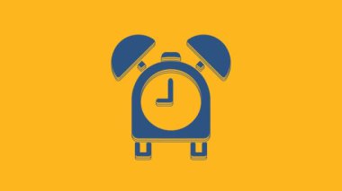 Blue Alarm clock icon isolated on orange background. Wake up, get up concept. Time sign. 4K Video motion graphic animation .