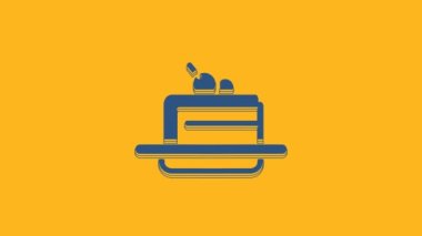 Blue Cake icon isolated on orange background. Happy Birthday. 4K Video motion graphic animation .