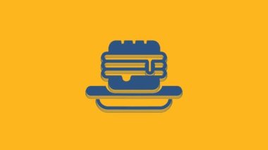 Blue Junk food icon isolated on orange background. Prohibited hot dog. No Fast food sign. 4K Video motion graphic animation .