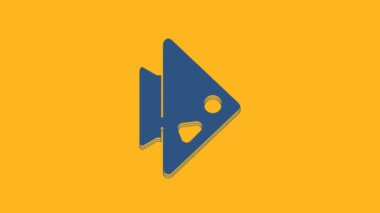 Blue Fish icon isolated on orange background. 4K Video motion graphic animation .