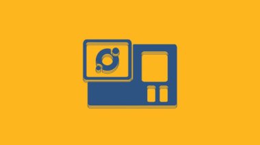Blue Action extreme camera icon isolated on orange background. Video camera equipment for filming extreme sports. 4K Video motion graphic animation .