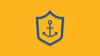 Blue Anchor inside shield icon isolated on orange background. 4K Video motion graphic animation .