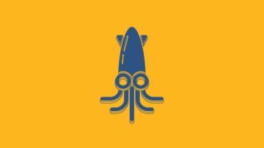 Blue Octopus icon isolated on orange background. 4K Video motion graphic animation .