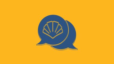 Blue Scallop sea shell icon isolated on orange background. Seashell sign. 4K Video motion graphic animation .