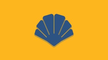 Blue Scallop sea shell icon isolated on orange background. Seashell sign. 4K Video motion graphic animation .