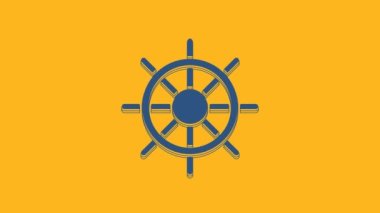 Blue Ship steering wheel icon isolated on orange background. 4K Video motion graphic animation .