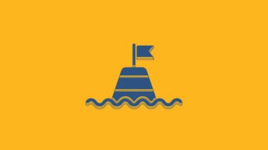 Blue Floating buoy on the sea icon isolated on orange background. 4K Video motion graphic animation .