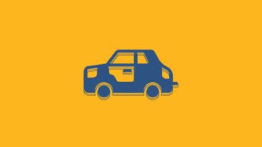 Blue Car icon isolated on orange background. 4K Video motion graphic animation .